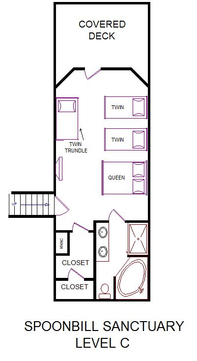 A level C layout view of Sand 'N Sea's beachside house vacation rental in Galveston named Spoonbill Sanctuary